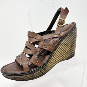 Born Brown Leather Gladiator Inspired Slingback Wedge Sandals Size 11